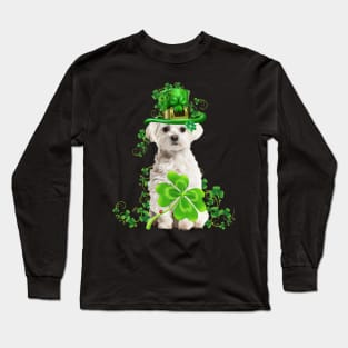 Lucky White Maltese Shamrock St Patrick's Day Long Sleeve T-Shirt